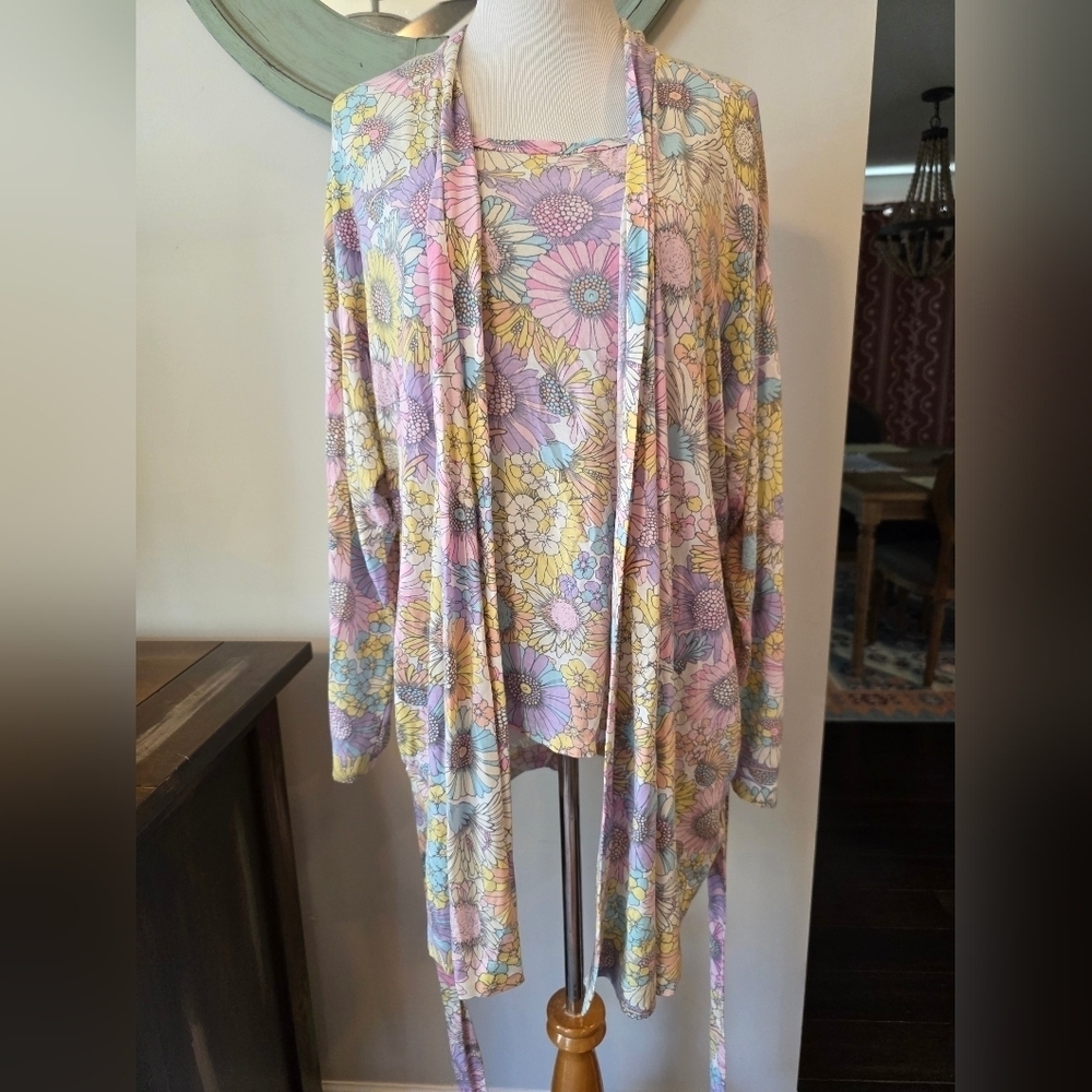 Gap Maternity Size Medium Retro Floral Modal Robe w/ Matching Tank Lounge Soft - Picture 2 of 10
